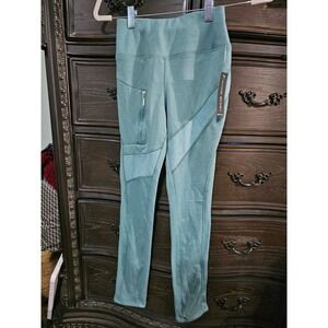 Tahari Sport Womens High Rise Moto Leggings Teal Blue Zipper‎ Pocket S NEW